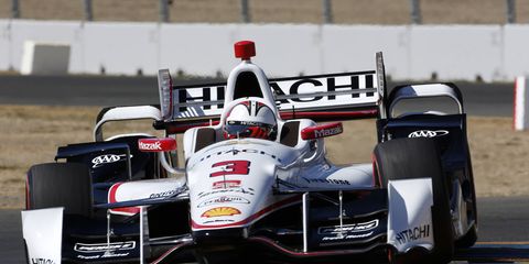 IndyCar and Team Penske driver Helio Castroneves, shown racing last year in Sonoma, was at the North American International Auto Show in Detroit on Thursday.