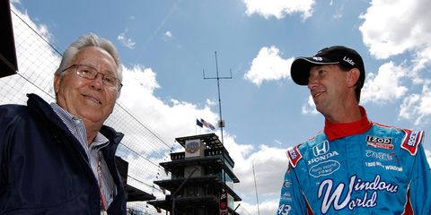 John Andretti, right, with father Aldo at Indianapolis Motor Speedway in 2011.
