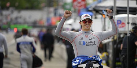 Graham Rahal discovers that he's won the pole for the first Detroit Grand Prix Doubleheader at Belle Isle.