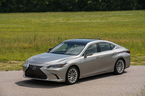 The 2019 Lexus ES300h hybrid comes with a 2.5-liter four and battery making 215 total system hp. A continuously variable transmission sends power to the front wheels only.