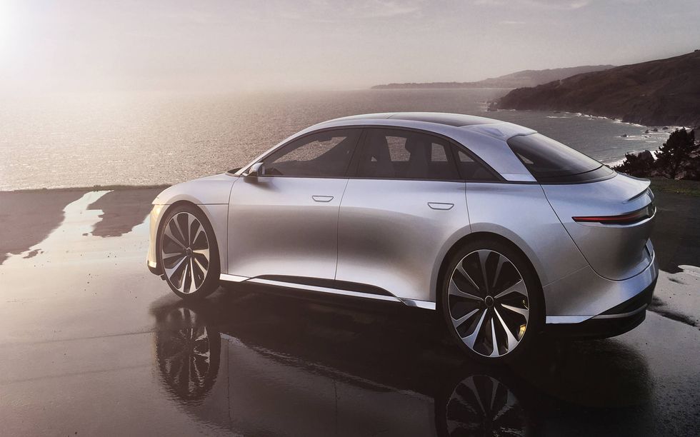 The Lucid Air is scheduled to arrive in 2019 with an optional 130 kWh battery good for a claimed 400-mile range. Zero to 60 will come up in 2.5 seconds, and top speed will be "over 200 mph." The interior's nice, too.