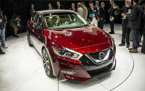 The 2016 Maxima made its debut at the New York auto show on Thursday.