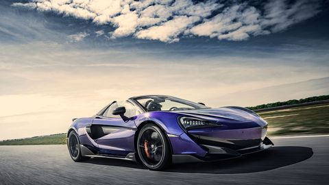 The McLaren 600LT Spider houses a 3.8-liter twin-turbo V8 making 592 hp and 457 lb-ft of torque.