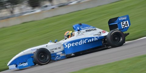 Pro Mazda driver Michael Johnson was involved in a nasty wreck on Friday in St. Petersburg. He broke his hip and pelvis in the crash.