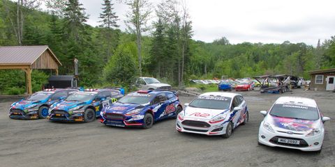 Rally car lineup of the day. 19 cylinders, four turbochargers and over 1,600 hp in for pre-race testing and media rides up at Team O’Neil Rally School in Dalton, N.H.