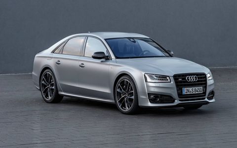 The V8 on the S8 plus is updated and now cranks out 605 hp (up 85 hp) and 516 lb-ft while an extra 73 lb-ft is available through overboost. (The European model is shown here.)