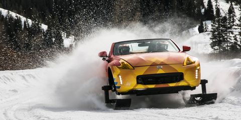 Nissan slapped some skis on the front and tracks on the back of a Nissan 370Z and let it rip around in the snow.