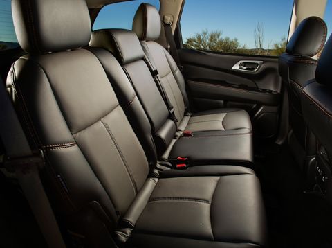 The 2019 Nissan Pathfinder Rock Creek Edition Interior. Two-tones: grey and black.