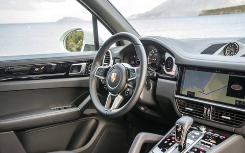 The 2019 Cayenne offers 440 hp and 405 lb-ft of torque, occupying the middle spot in the three-model debut lineup of the third-generation SUV.