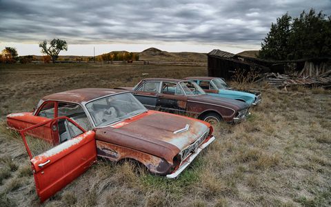 Old cars left in fields are dreams - dreams of the guy who bought the car a half century ago, dreams of each owner over the years, and now your dreams, as you look at them and imagine that you can get them running again. Our friend Mike Magda found these three Ford Falcons in South Dakota. We can get them running. How hard could it be?