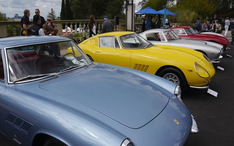 Over 130 widely diverse, colorful cars parked in the lot above the Greystone Mansion in Beverly Hills Sunday for the eighth annual Greystone Concours.