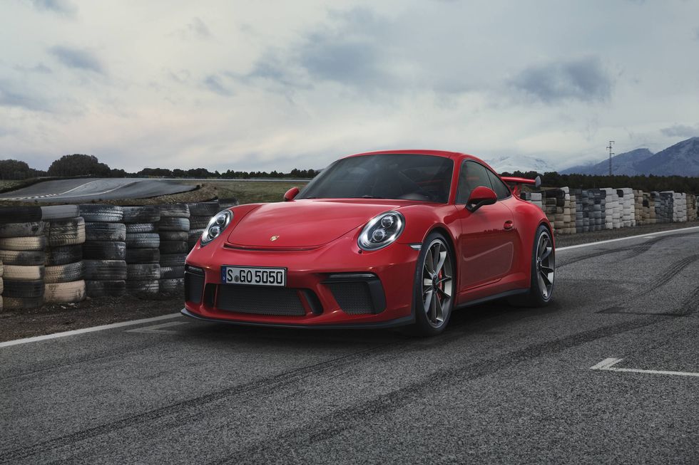 The 911 GT3 gets a 4.0-liter flat six making 500 hp, good for a top speed of 197 mph with the PDK, 198 mph with the six-speed manual.