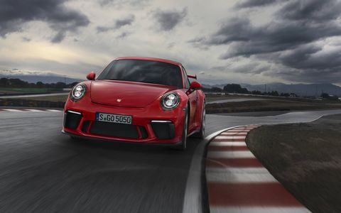 The 911 GT3 gets a 4.0-liter flat six making 500 hp, good for a top speed of 197 mph with the PDK, 198 mph with the six-speed manual.