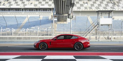 The 2019 Porsche Panamera GTS sedan taking on Bahrain International Circuit