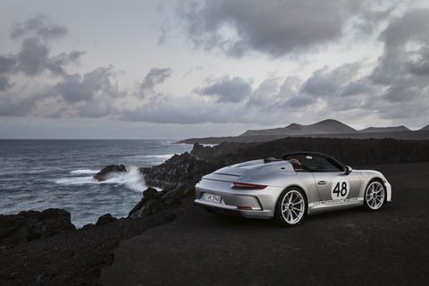Special paint, interior treatments, and historic crests make up the heritage package on the Porsche 911 Speedster.