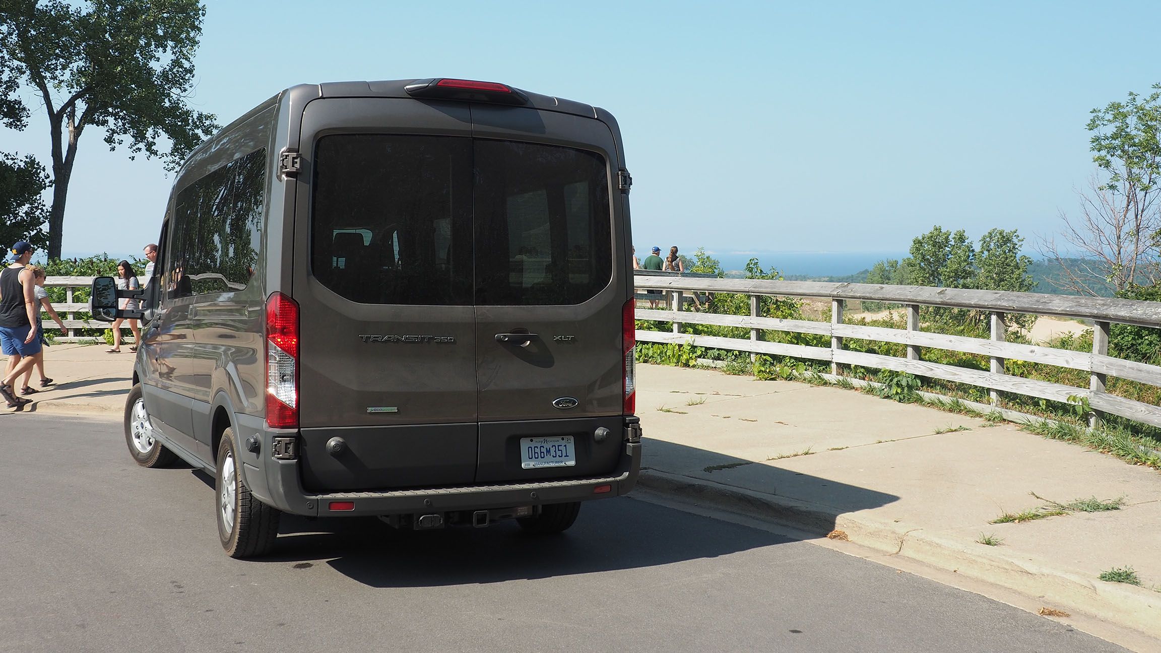 The Ford Transit, even with the medium roof (as opposed to high-roof) is still an imposing van, but it's very manageable on the road and in parking lots.