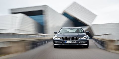 First photos of the new 2016 BMW 740i and 750i luxury sports sedans.