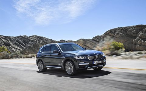 The 2018 BMW X3 gets a turbocharged 2.0-liter inline-four making 248 hp, an eight-speed automatic and all-wheel drive.