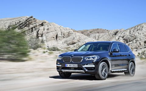 The 2018 BMW X3 gets a turbocharged 2.0-liter inline-four making 248 hp, an eight-speed automatic and all-wheel drive.