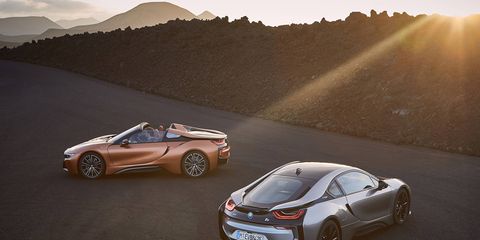 BMW revealed its long-awaited 2019 i8 Roadster, along with an updated i8 Coupe, at the 2017 Los Angeles Auto Show. The Roadster, or course, gets a folding cloth top; both versions of the car get 369 total system horsepower and an extended 18-mile electric-only range.