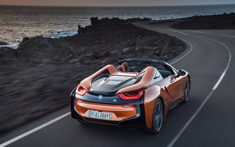 BMW revealed its long-awaited 2019 i8 Roadster, along with an updated i8 Coupe, at the 2017 Los Angeles Auto Show. The Roadster, or course, gets a folding cloth top; both versions of the car get 369 total system horsepower and an extended 18-mile electric-only range.