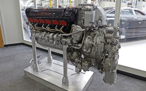 Outside Bentley's engine assembly hall sits this Rolls-Royce Merlin aircraft engine -- the Crewe plant's raison d'être.