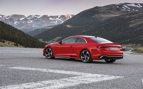 This is the second-generation RS5 and under the aluminum hood is a 2.9-liter six-cylinder engine with twin turbochargers (each feeding one cylinder bank) nestled deep inside the V. It generates a solid 444 hp from 5,700 rpm until 6,700 rpm.