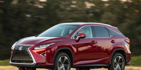 The existing Lexus RX, shown here, will get additional rear overhang and a more upright hatch profile, according to spy photos.