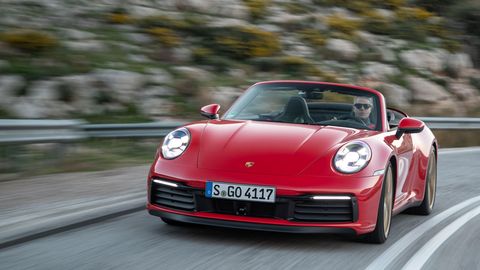The 2020 Porsche 911 Carrera Cabriolet features a twin-turbo 3.0-liter flat-six engine. (It's actually 2,981 cubic centimeters, but who's counting?)