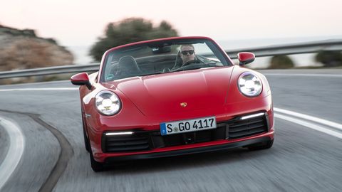 The 2020 Porsche 911 Carrera Cabriolet features a twin-turbo 3.0-liter flat-six engine. (It's actually 2,981 cubic centimeters, but who's counting?)