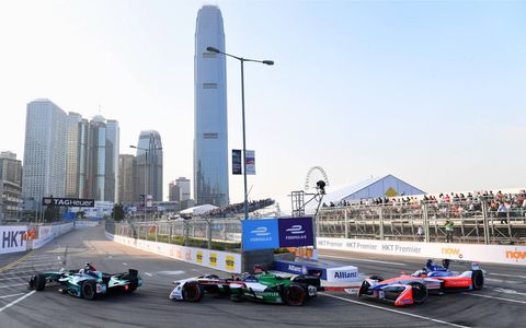 Sights from the Formula E action on the streets of Hong Kong, Saturday December 2, 2017.