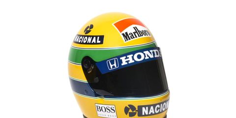 This custom-made Snell helmet was gifted by Senna to his housekeeper in Monaco.