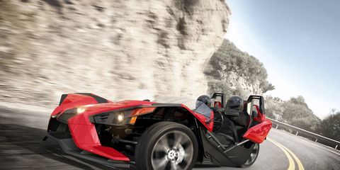 The 2015 Polaris Slingshot SL operates more like a car than a motorcycle, making it perhaps the purest little production "sports car" available.