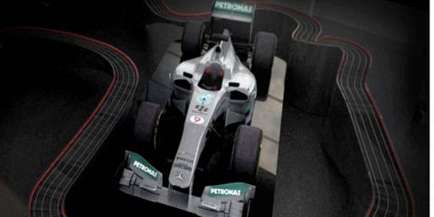 The track is massive enough to place a real Mercedes Formula 1 car inside of it.