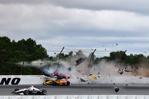 IndyCar Series rookie Robert Wickens survived a frightening crash at Pocono Raceway Sunday
