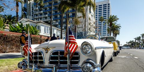 The Petersen Automotive Museum in Los Angeles celebrated Presidents' Day with a parade through Los Angeles, lead by Eisenhower's Chrysler Imperial open-topped limo. Hail to the chiefs!