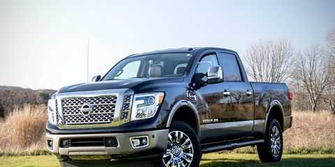 The 2016 Nissan Titan XD Platinum Reserve features a 5.0-liter Cummins turbo diesel producing 310 hp and 555 lb-ft of torque.