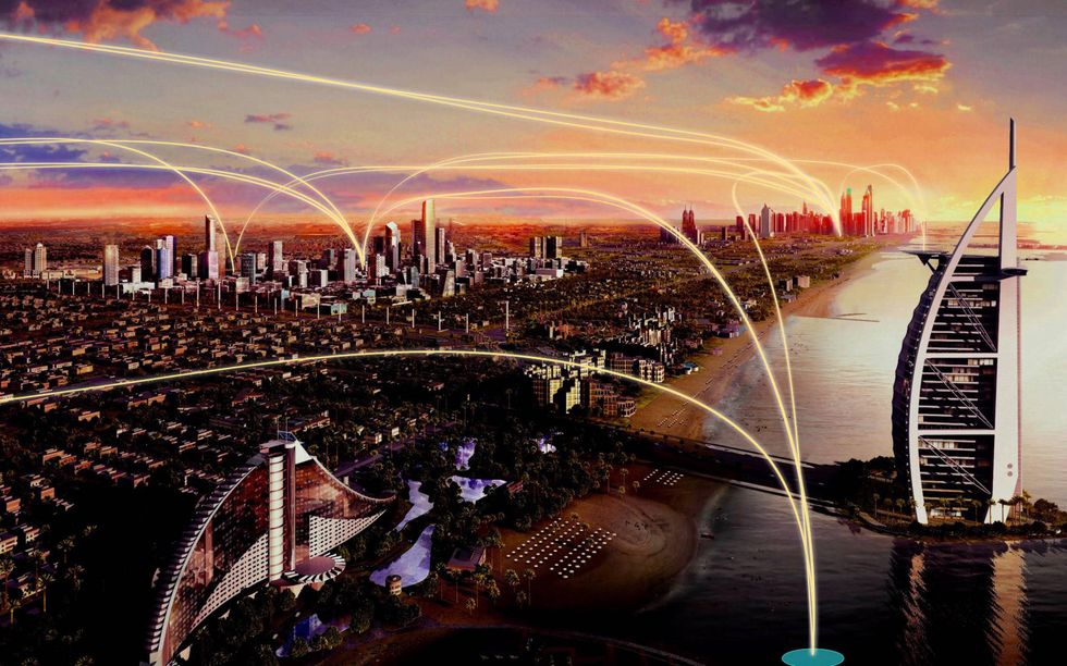 Uber envisions flying taxis operating within dystopian megapolises of the future, or present-day Los Angeles. The program will actually roll out in Dubai and Dallas in 2020.