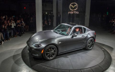 Mazda unveiled the MX-5 RF at the New York auto show.