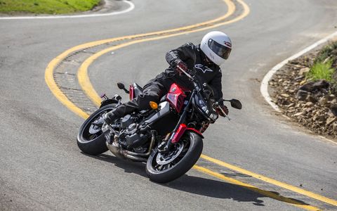 The Yamaha FZ-09 gets a new look for 2017 as well as  ABS, fully adjustable traction control and fully adjustable front forks. But it still carries the fantastically fun 847-cc triple that'll have you doing wheelies of joy all day long.