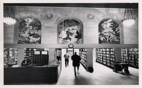 "Man's Mobility" mural triptych by John S. Coppin at the Detroit Public Library.