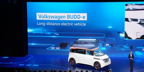Volkswagen's BUDD-e concept sits on the all-new MEB platform, made just for electric cars and buses.