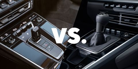 It's PDK on the left, seven-speed manual on the right. WHO WILL EMERGE VICTORIOUS?
