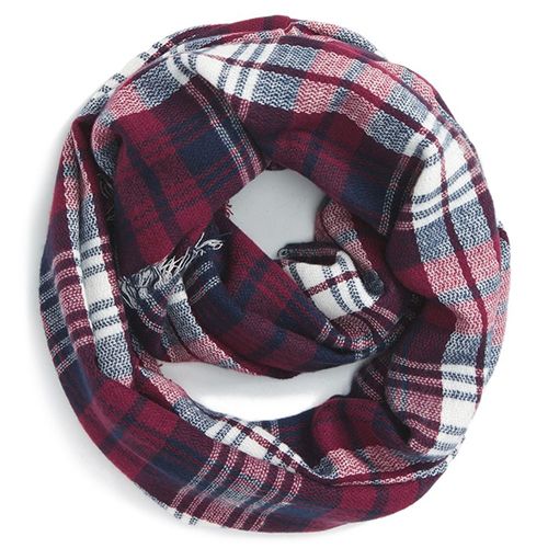 Mens Navy Blue and Burgundy Red Infinity Scarf and Hat Set