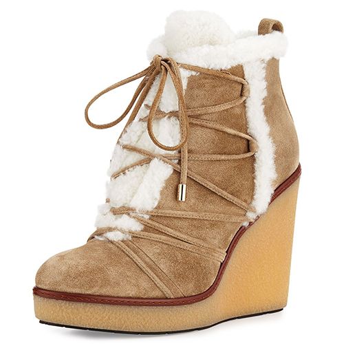 Shearling on sale wedge booties