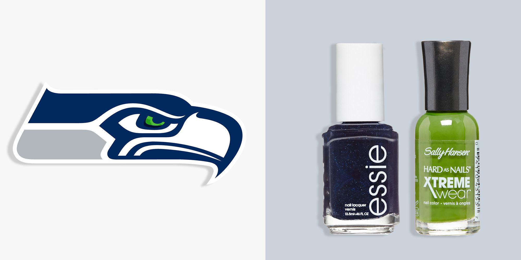 Seattle Seahawks colors. Shellac nail polish and glitter by