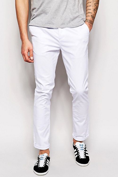 Mens Skinny Ripped Jeans Zip Trousers Drawstring Denim Pants White 28W /  32L : Amazon.co.uk: Fashion