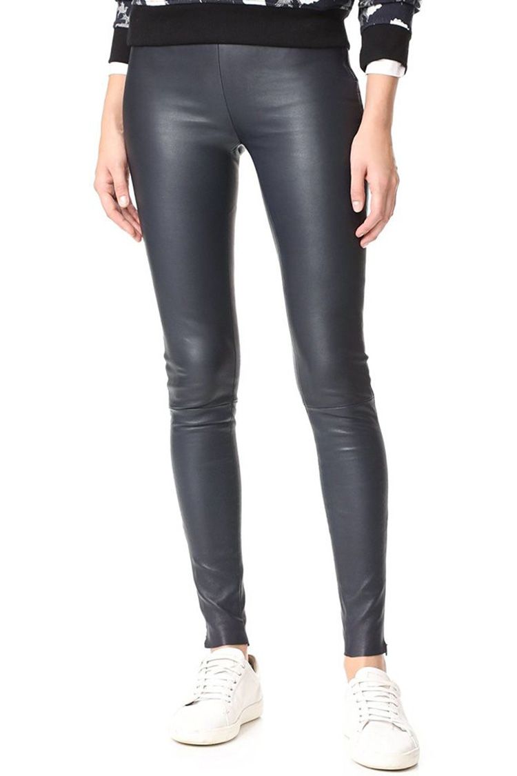 lystmrge Real Leather Pants Ladies Casual Pants Solid Color Leather Pockets  Lace-Up Skinny Pants Leather Pants - Walmart.com