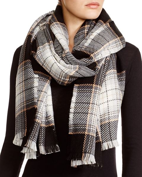 aqua plaid scarf in neutral