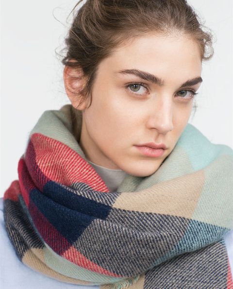 zara double sided checked and striped scarf